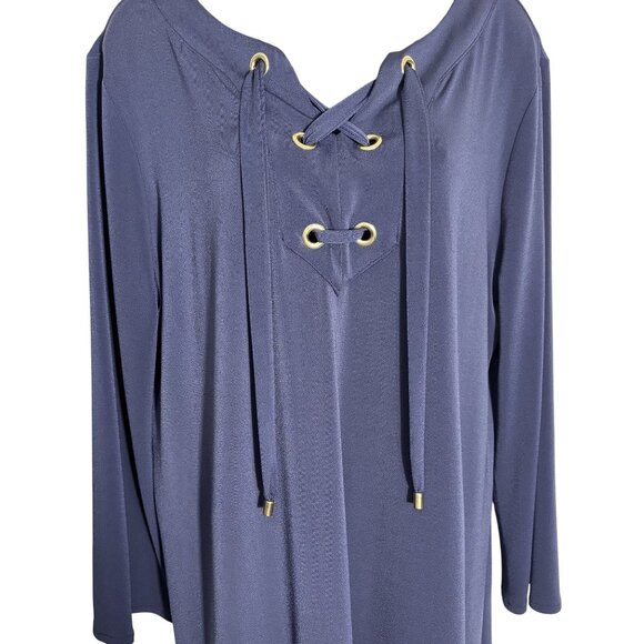 Chicos Navy Lace-Up Long Sleeve Tunic Dress Size Chicos 2 = Large - Picture 2 of 11